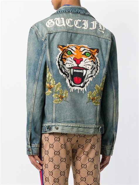 jacket gucci tigre|gucci denim animal applique jacket.